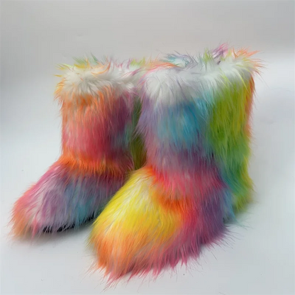 Women’s Faux Fur Winter Boots - Plush Warm Snow Shoes for Ladies with Luxury Furry Fashion Style