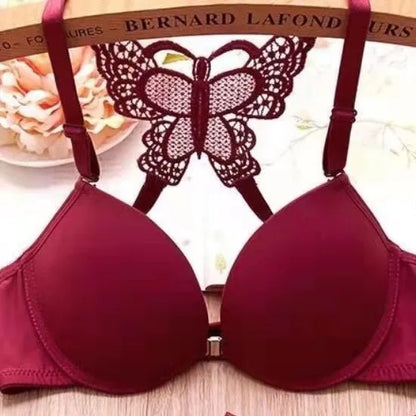 Women Butterfly Front Buckle Bra & Brief Set – Detachable Double Strap Sexy Sheer Lingerie Romantic Underwear Set