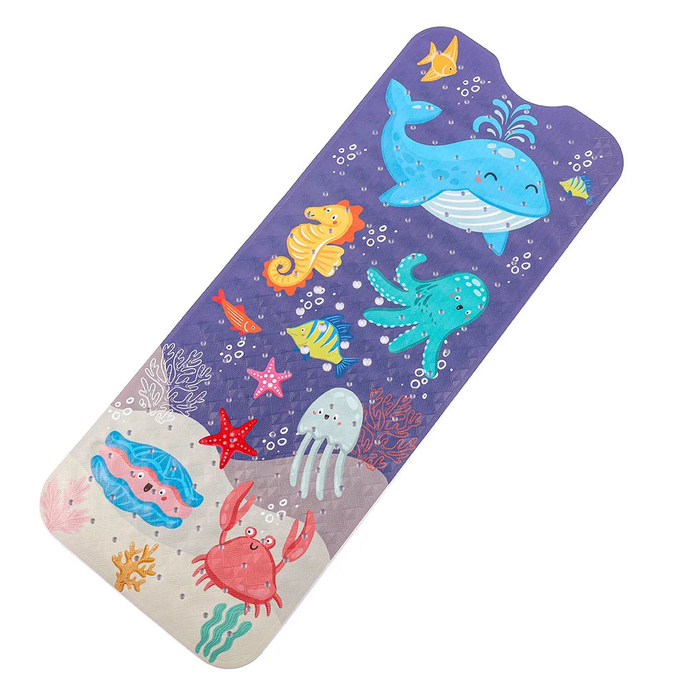 40x100cm Cartoon Sea World Anti-Skid Bath Mat – Soft Non-Slip Shower Mat with Suction Cups for Kids & Elderly