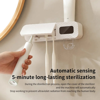 Smart Wall-Mounted Toothbrush Rack – 3-Slot Toothbrush Dryer with Toothpaste Dispenser for Home Use