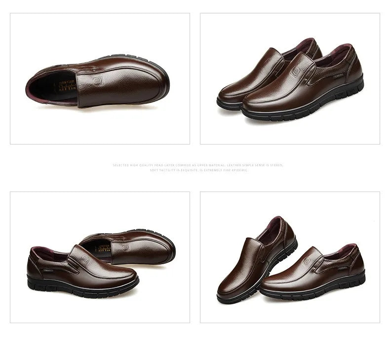 Genuine Leather Casual Shoes for Men – Flat Platform Walking Loafers, Breathable Handmade Outdoor Sneakers