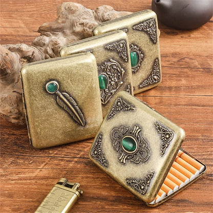 Retro Metal Cigarette Case - Portable 20-Stick Embossed Holder, Anti-Pressure & Moisture-Resistant Smoking Accessory