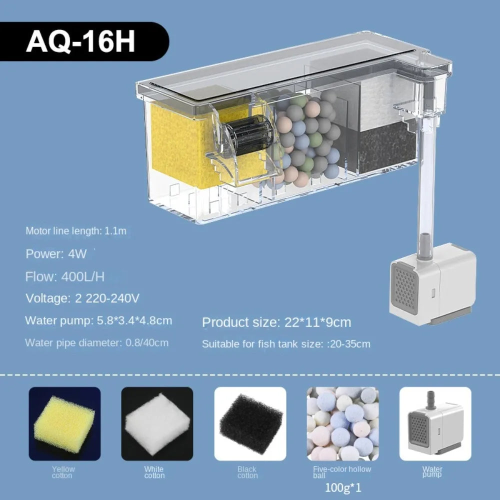 Wall-Mounted Aquarium Filter - Silent Waterfall Filter Box with Water Pump & Circulating Water Purifier