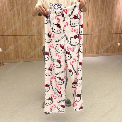 Y2K Hello Kitty Pajama Pants – Sanrio Anime Women’s Cartoon Sleepwear, Fashionable Home Leisure Trousers