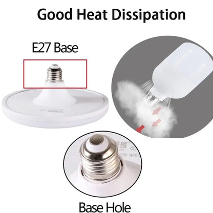 E27 LED Bulb Holder – UFO-Shaped Energy-Saving Lamp, 20/30/40/60/100W White Light for Home, Living Room & Bedroom
