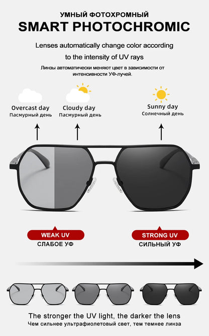 CLLOIO Fashion Aluminum Photochromic Sunglasses – Polarized Chameleon Anti-Glare Driving Glasses for Men & Women