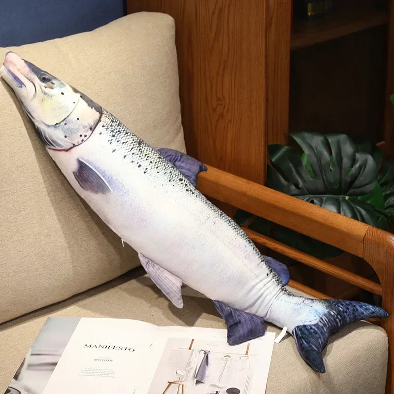 3D Realistic Fish Plush Pillow - Soft Tuna, Salmon & Grouper Stuffed Cushion Toy Gift
