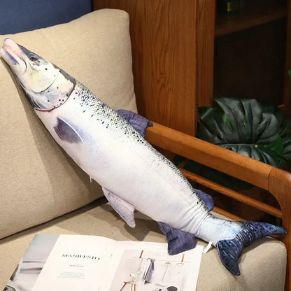 3D Realistic Fish Plush Pillow - Soft Tuna, Salmon & Grouper Stuffed Cushion Toy Gift