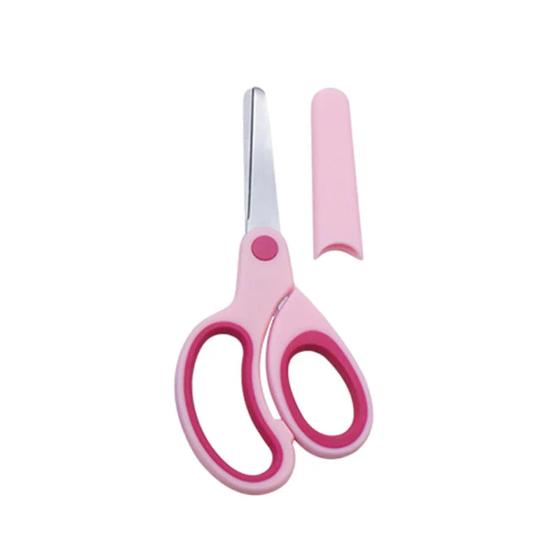 Kids Safety Scissors — Left-Handed Student Scissors with Sleeve for DIY, Paper Cutting & Stationery