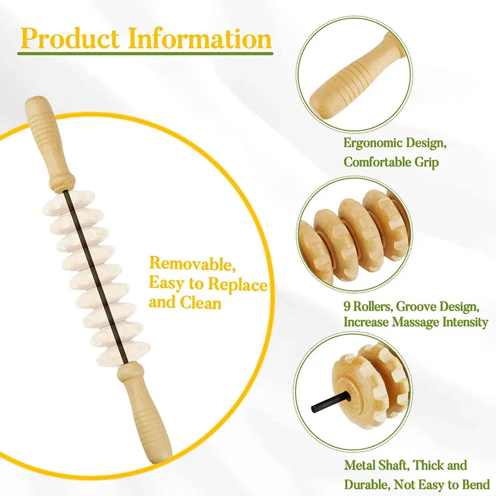 Curved Wooden Cellulite Roller – Body Shaping Massage Tool for Stomach & Lymphatic Drainage Therapy