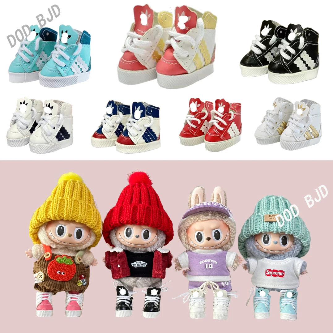 Labubu Doll Sneakers (4x1.8cm) - Shoes for 17cm Macaron Plush, 15cm EXO Cotton, & 1/6 BJD Dolls Accessories