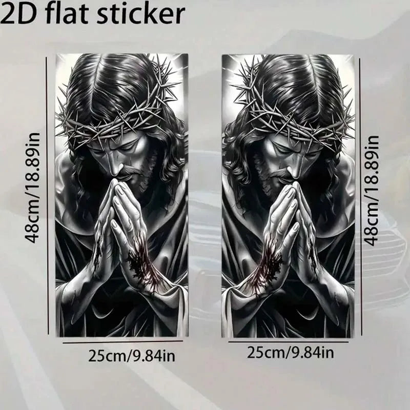 2-Piece Jesus Prayer Car Sticker Set - Sun-Protective Door Pillar Decals with Easy Stick-On and Peel-Off Design