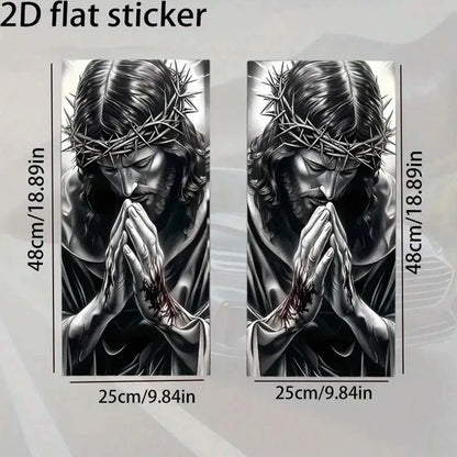 2-Piece Jesus Prayer Car Sticker Set - Sun-Protective Door Pillar Decals with Easy Stick-On and Peel-Off Design