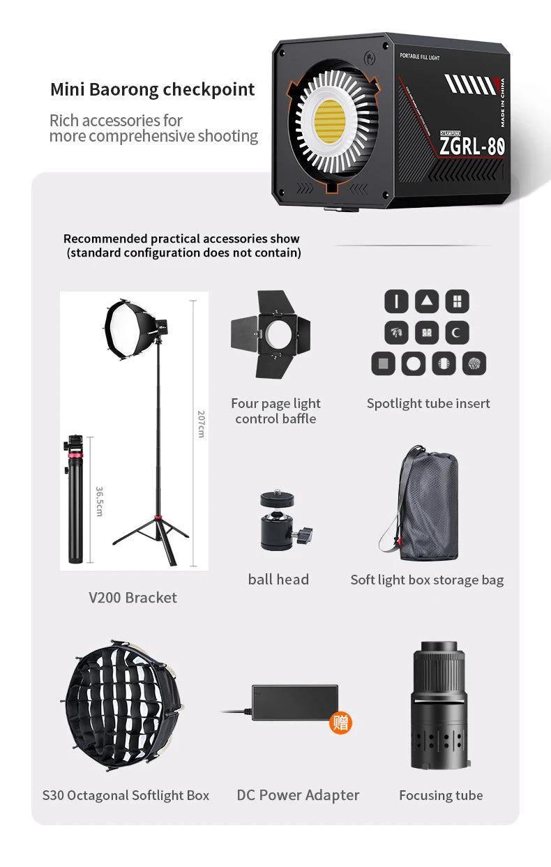 60W Pro Portable LED Video Light – COB Bi-Color Photography Light (2800K-7500K) for Livestreaming, Handheld Outdoor Shooting