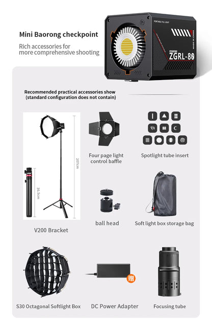 60W Pro Portable LED Video Light – COB Bi-Color Photography Light (2800K-7500K) for Livestreaming, Handheld Outdoor Shooting