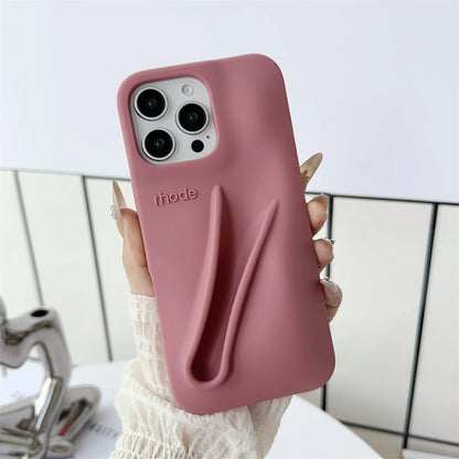 Gray Toast Ribbon iPhone Case - Rhode Style Silicone Cover for iPhone 17 Pro Max Air 16 15 14 13 12 Plus