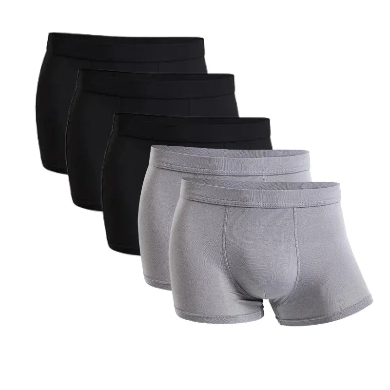 5-Pack Bamboo Men’s Boxers Underwear Plus Size XL–6XL, Breathable Gym Shorts Style Soft Black Underpants Gift Set