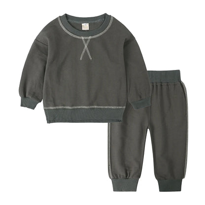 2PCS Kids Clothes Set for 1-7Y - Solid Cotton Pullover Sweatshirt & Pants, Long Sleeve Autumn Outfits for Boys & Girls