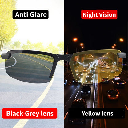 Night Vision Driving Glasses – Anti-Glare Half Frame Sunglasses for Men & Women Day/Night Sports Eyewear