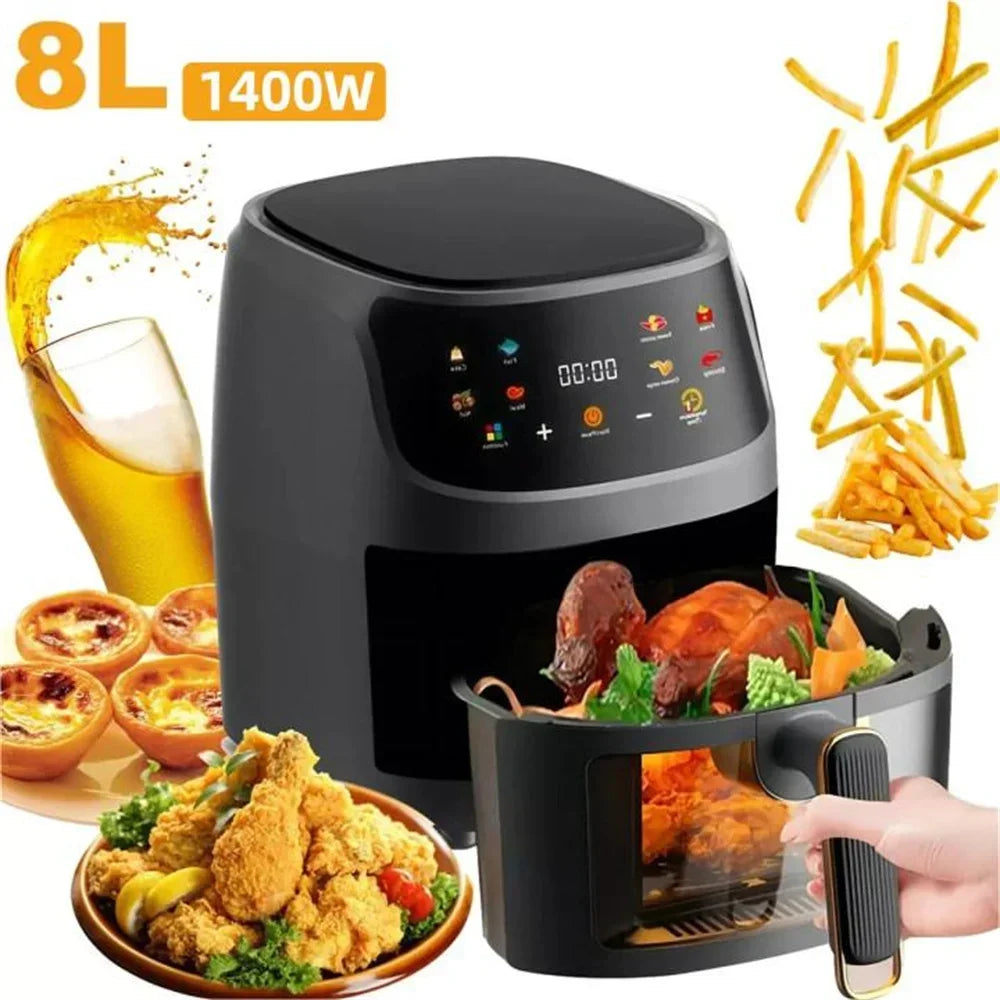 1400W 8L Air Fryer – Oil-Free Programmable Smart LED Touch AirFryer, Thermal Cycle Oven for French Fries & Chicken