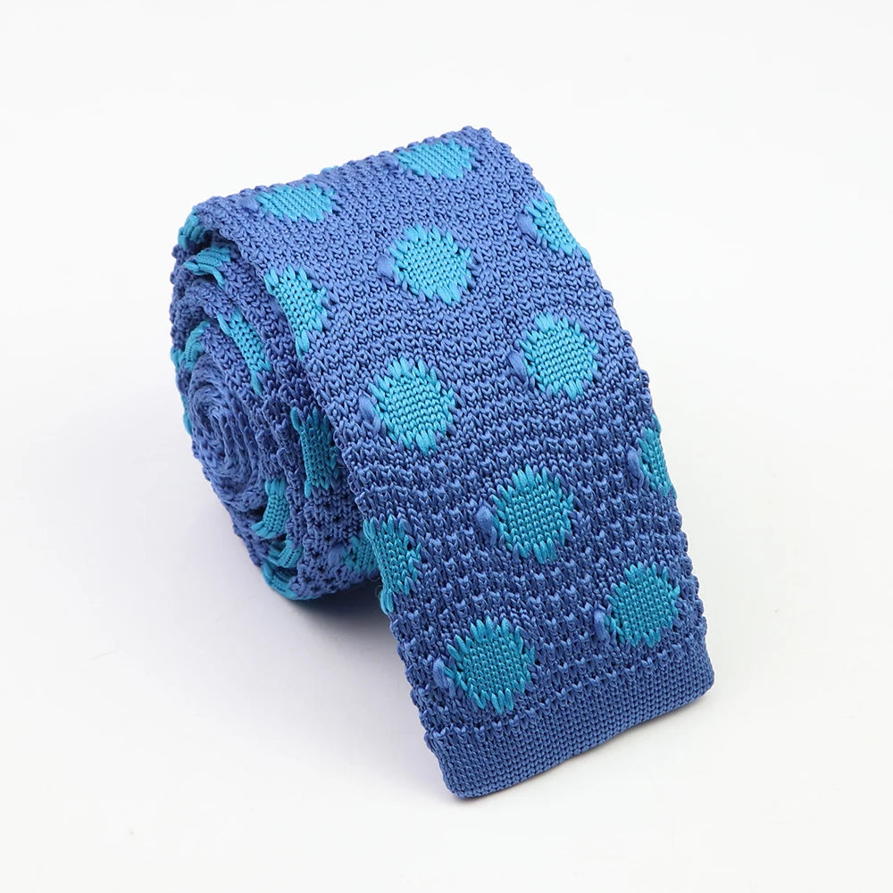Classic Knit Neck Tie for Men — 6cm Plaid & Dots Casual Business Wedding Tie