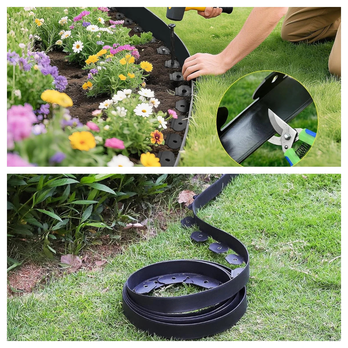No-Dig Landscape Edging Kit - 33-100FT Plastic Garden Border with Anchoring Spikes