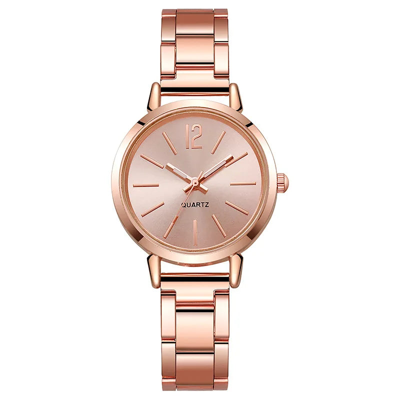 2PCS Set Luxury Women's Watches – Simple Dial, Hollow Strap Gold Bracelet Quartz Wristwatch for Students & Ladies