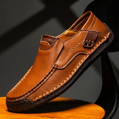 Handmade Leather Men’s Loafers – Casual Slip-On Flats, Comfortable Outdoor Walking Shoes