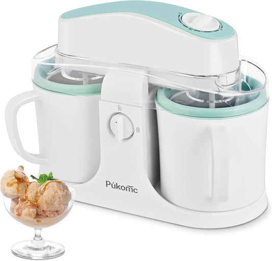 Home Ice Cream Maker with Dual Bowls – Easy-to-Use & Clean Electric Ice Cream Machine in White & Green