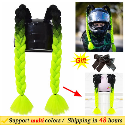 2pcs Motorcycle Helmet Braids - Woman's Twist Pigtail Wig for Helmets, 164 Colors with Sucker