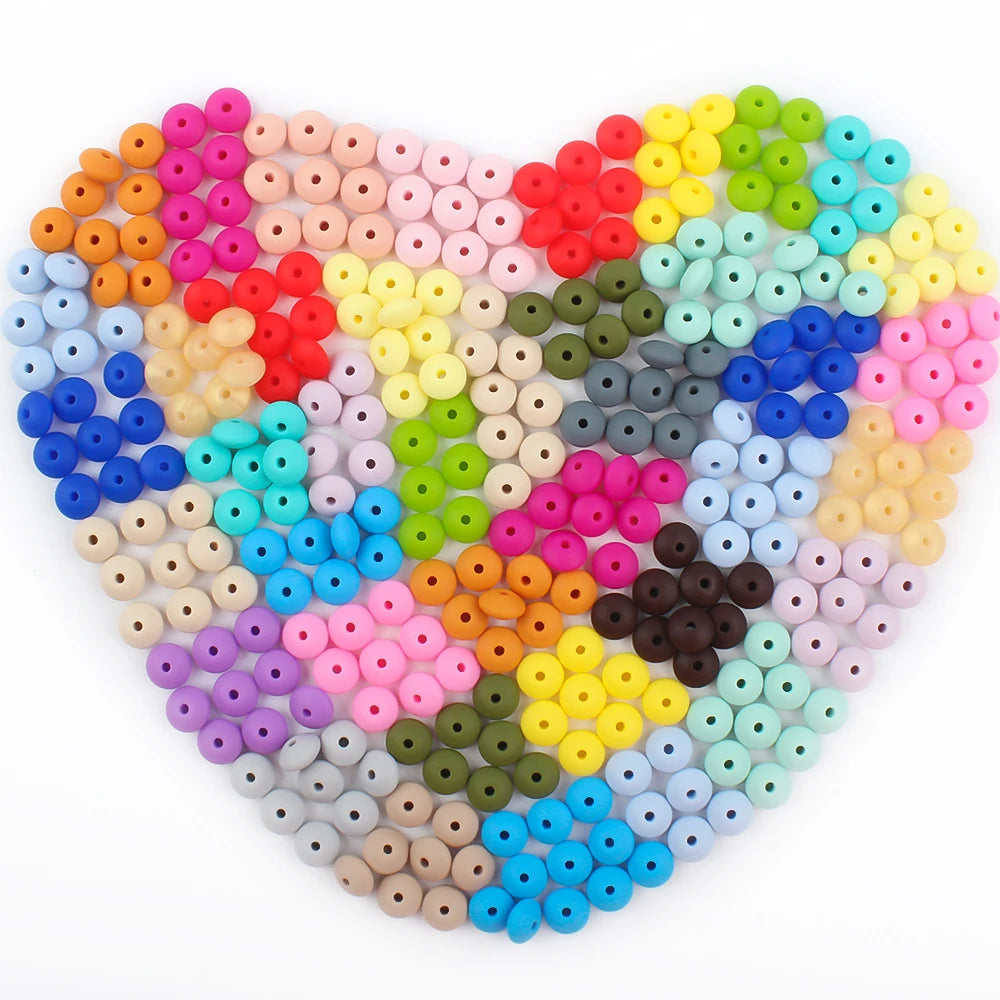12mm Silicone Lentil Abacus Beads 50/100PCS – DIY Loose Focal Beads for Jewelry, Bracelets, Necklaces & Keychains