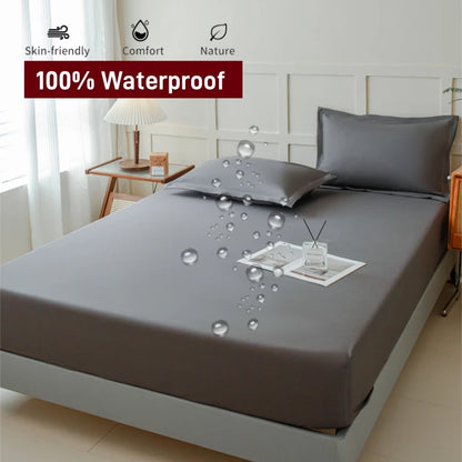 Waterproof Fitted Bed Sheet – 360 Elastic Band Mattress Protector for Single, Double, King & Queen Size