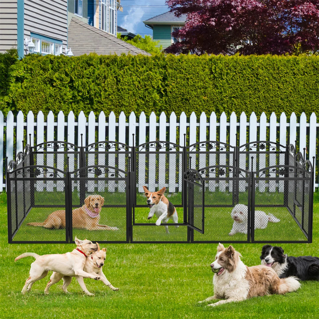 8-Panel DIY Heavy Duty Dog Playpen – Indoor & Outdoor Metal Puppy Fence with Waterproof Pad for Whelping and Training