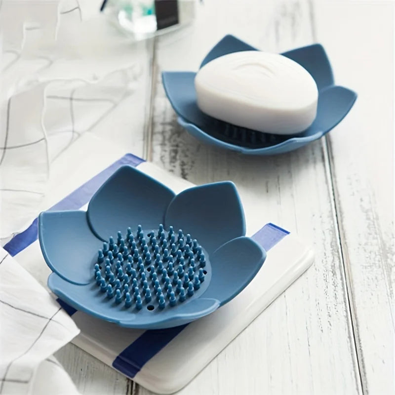 Lotus Design Soap Holder - Silicone Bathroom Soap Box with Drainage