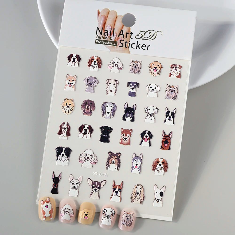 5D Macaron Nail Stickers - Embossed Flower, Fruit, Bear & Rabbit Charms for Summer DIY Manicure Decoration