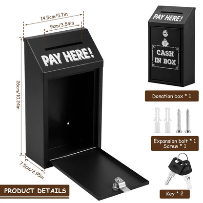 Metal Locking Wall-Mounted Mailbox – Outdoor Lockable Mail & Key Drop Box for Home, Ballot, Donation, Collection