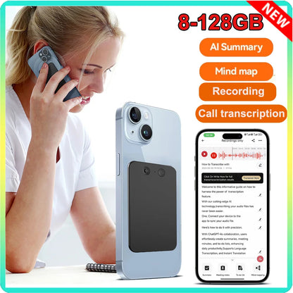 Smart AI ChatGPT-4 Voice Call Recorder — Real-Time Summarize Translator Device with Phone Charging, 8-128GB Storage