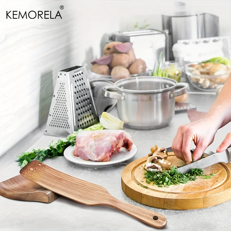 KEMORELA Wooden Utensil Holder: 1PCS Cooking Spoon and Spatula Clip for Kitchen - Natural Wood Spoon Rest