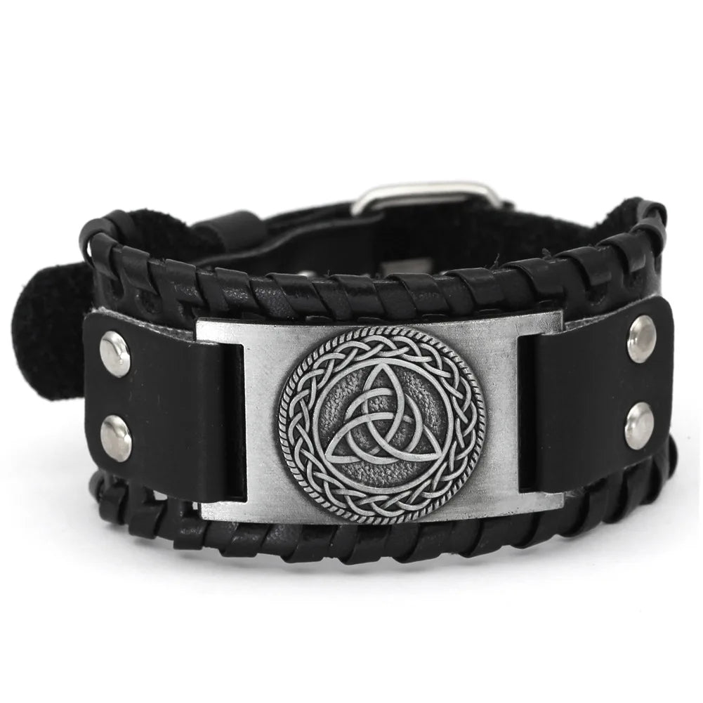 Trendy Viking Bracelet – Nordic Rune Compass & God Bird Charm Leather Woven Jewelry for Men, Fashion Accessory & Party Gift