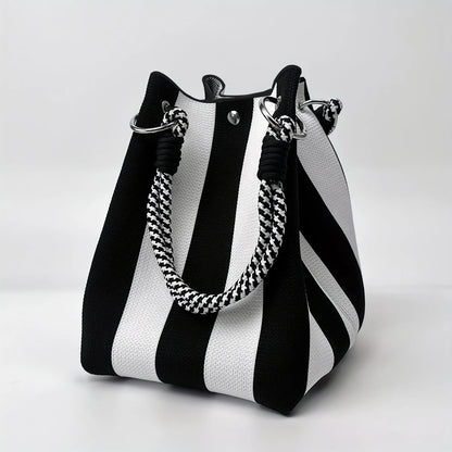Multi-Color Knitted Retro Bucket Handbag – Color-Block, Versatile & Easy-to-Carry Purse