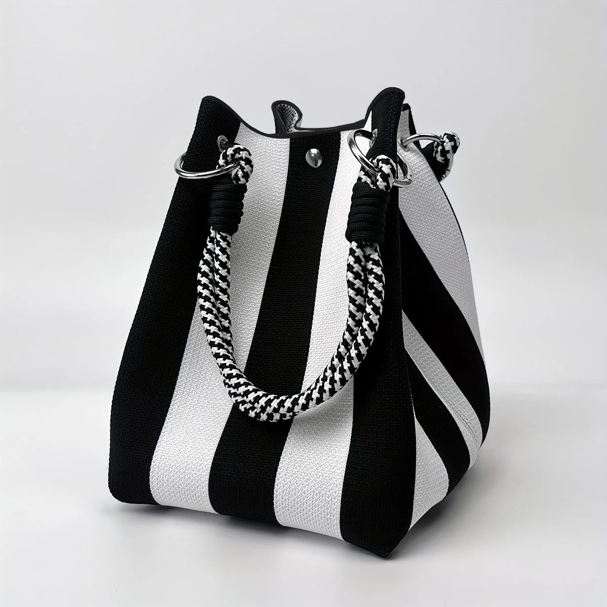Multicolor Knitted Retro Bucket Handbag – Color-Block Casual Tote Bag, Lightweight & Versatile Everyday Carry Purse
