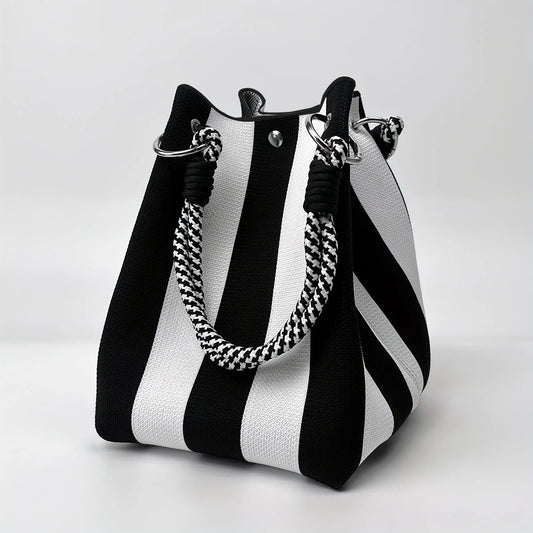 Multicolor Knitted Retro Bucket Handbag – Color-Block Casual Tote Bag, Lightweight & Versatile Everyday Carry Purse