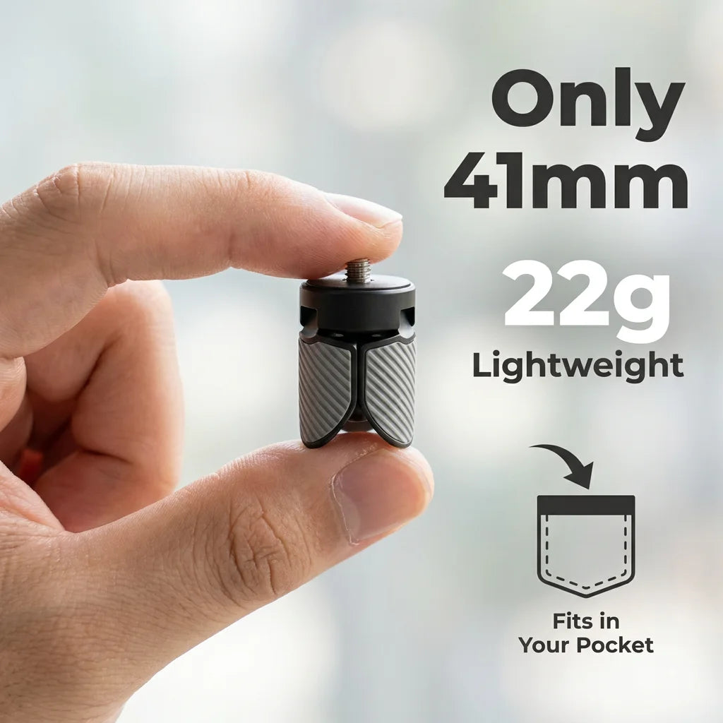 Mini Tripod Stand with 1/4" Screw Mount - Hand Grip for GoPro, Action Cameras, Phones & DJI Pocket Gimbals