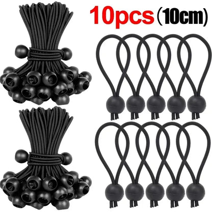 Outdoor Elastic Ball Rope Bungee Cords - Heavy Duty Tie Down for Tent, Tarpaulin, Awning, Canopy & Cargo Shelter