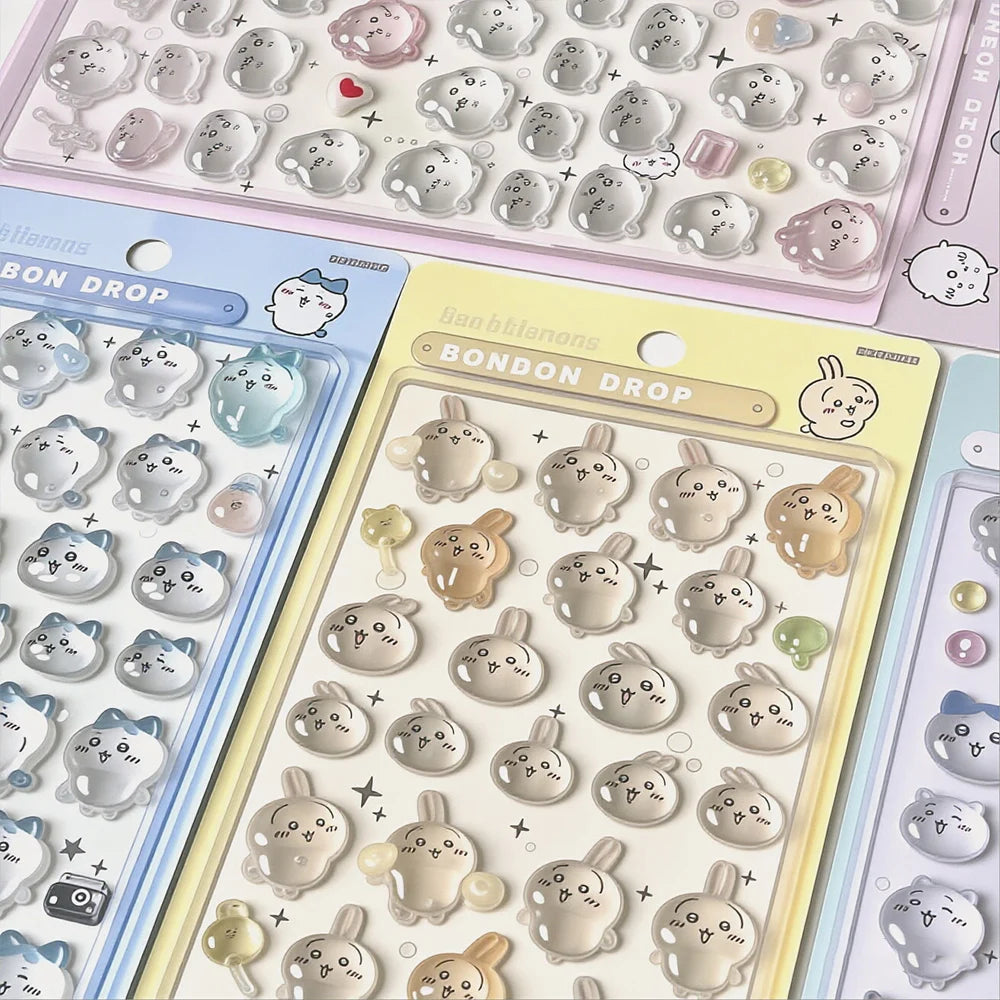 3D Chiikawa Usagi Crystal Stickers - Cute Waterproof DIY Decals for Phone Case, Nails, Notebook & Laptop Decor