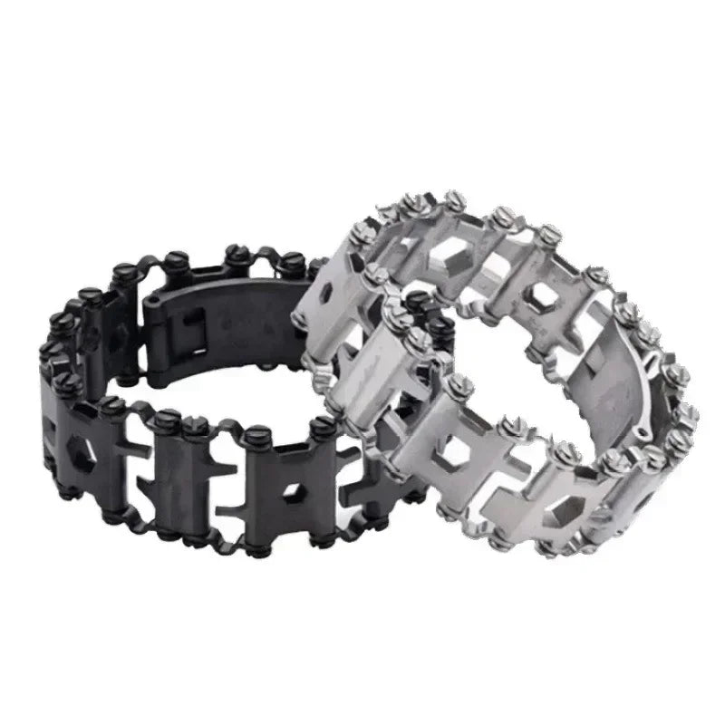 Multifunction Stainless Steel Tool Bracelet – Wearable Bike Multitool Kit with Bolt Drivers for Outdoor Survival and Everyday Carry Use