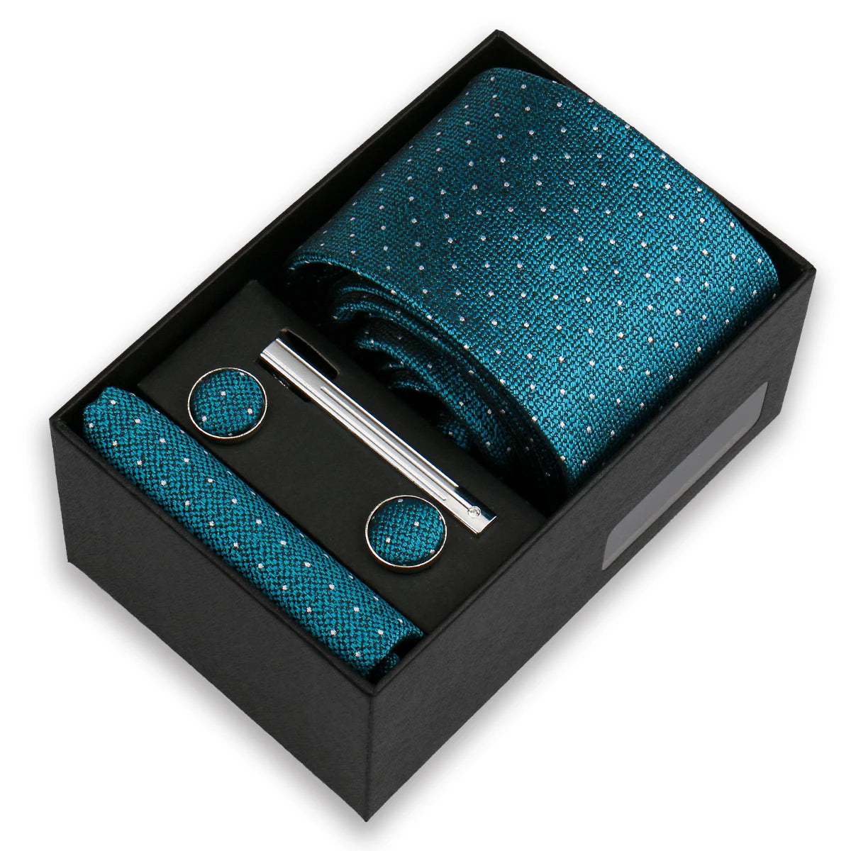 Men's Tie & Cufflink Gift Set - 8cm Necktie Handkerchief Clip Box for Formal Business Suits