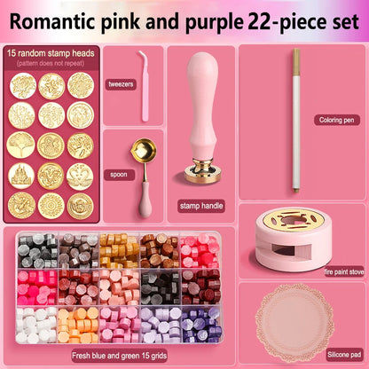 Wax Seal Stamp Kit with Storage Box & Furnace - Craft Supplies for Christmas & Wedding Invitation Decoration