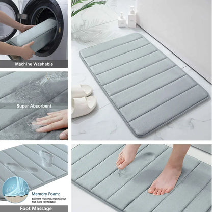 Super Absorbent Memory Foam Bath Mat - Non-Slip Bathroom Rug for Bathtub, Shower, and Toilet