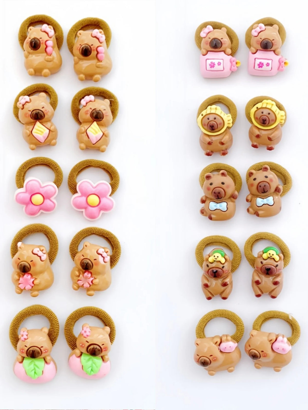 10Pcs Cute Capybara Hair Ties - Colorful Cartoon Resin Hair Accessories for Girls and Kids’ Everyday Hairstyles